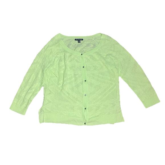 American Eagle Cardigan Sweater Cotton Blend Neon Yellow Green Womens Size XL - Picture 1 of 15